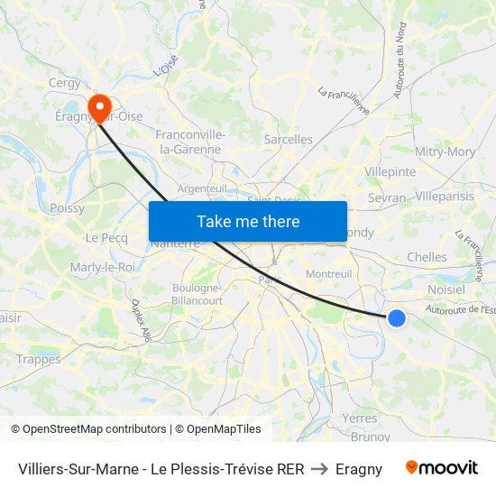 Villiers-Sur-Marne - Le Plessis-Trévise RER to Eragny map