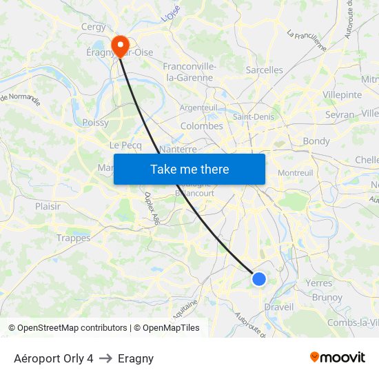 Aéroport Orly 4 to Eragny map