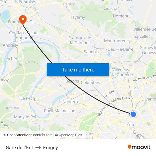 Gare de L'Est to Eragny map