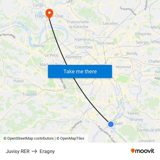 Juvisy RER to Eragny map