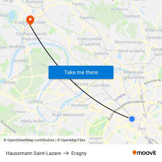 Haussmann Saint-Lazare to Eragny map