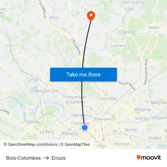 Bois-Colombes to Ercuis map