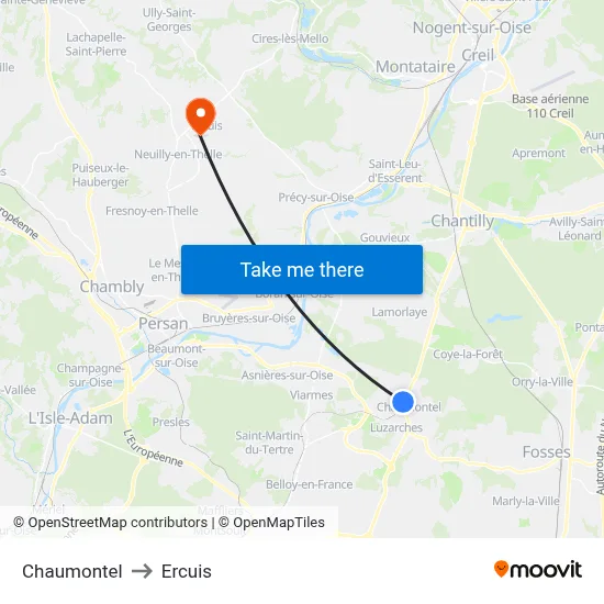Chaumontel to Ercuis map