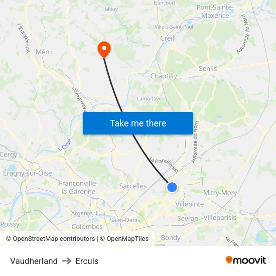Vaudherland to Ercuis map