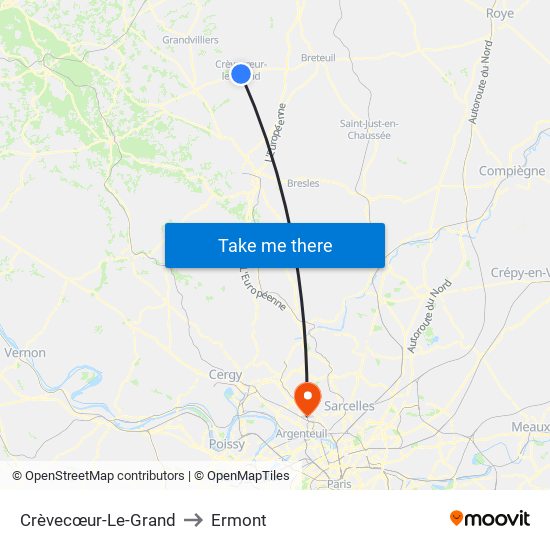 Crèvecœur-Le-Grand to Ermont map
