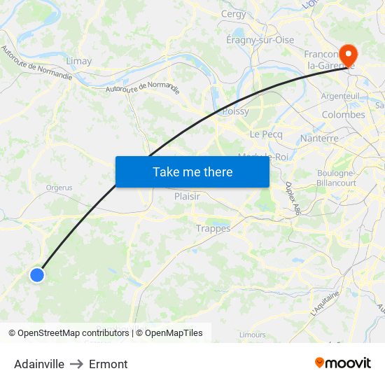 Adainville to Ermont map