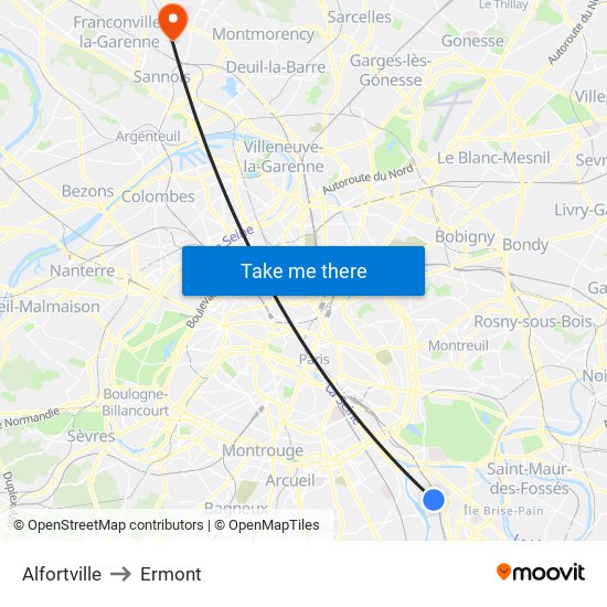 Alfortville to Ermont map