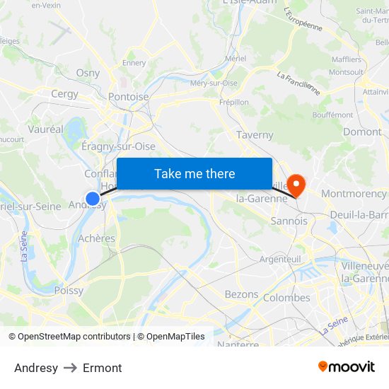 Andresy to Ermont map