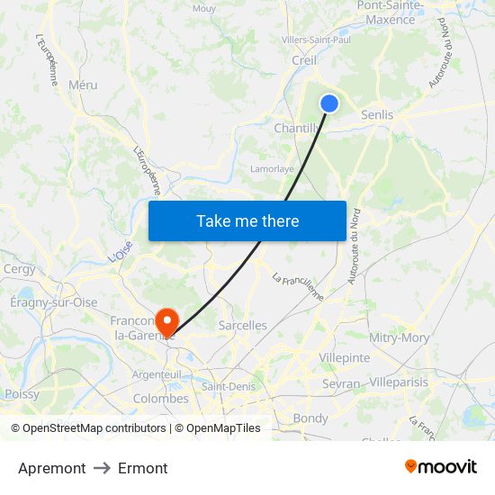 Apremont to Ermont map