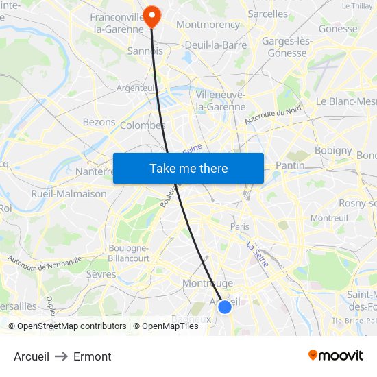 Arcueil to Ermont map