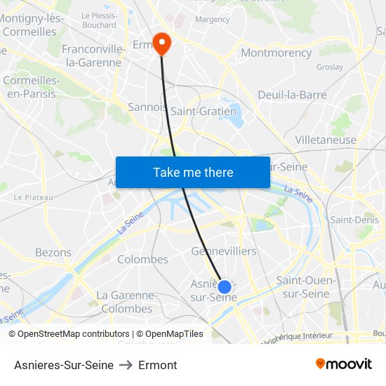 Asnieres-Sur-Seine to Ermont map