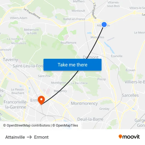 Attainville to Ermont map