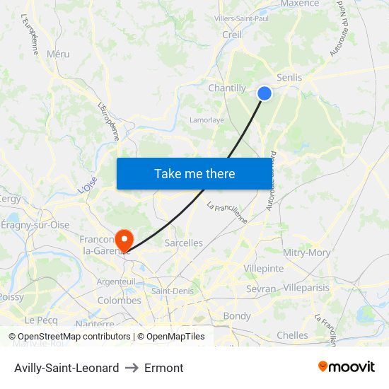 Avilly-Saint-Leonard to Ermont map