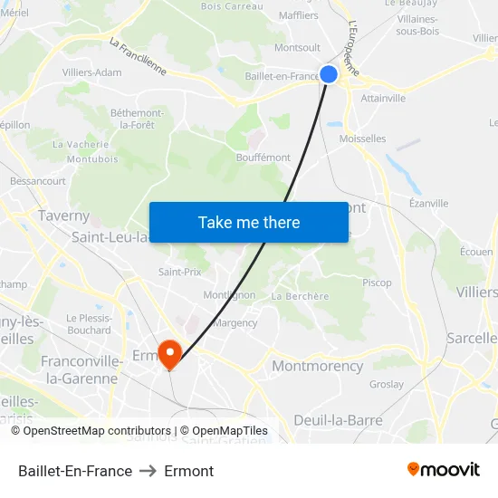 Baillet-En-France to Ermont map