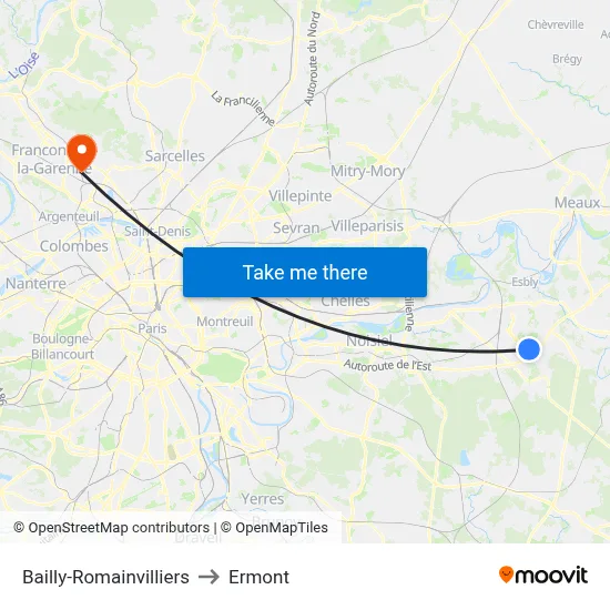 Bailly-Romainvilliers to Ermont map