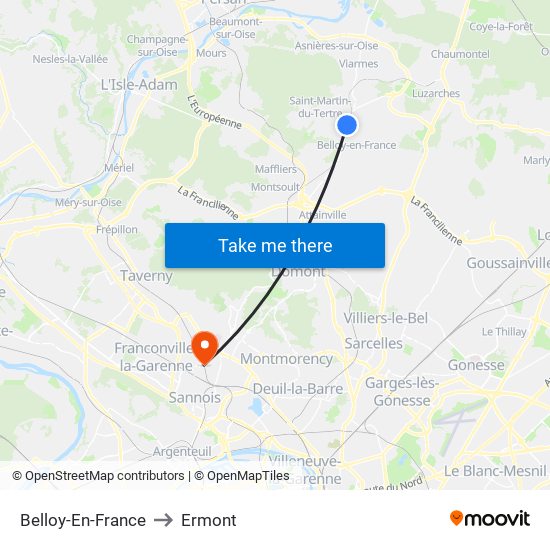 Belloy-En-France to Ermont map