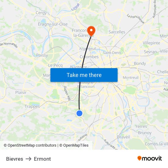 Bievres to Ermont map