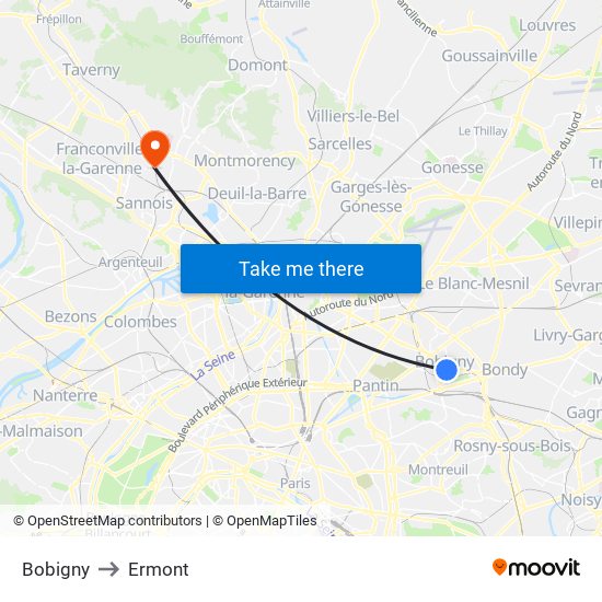 Bobigny to Ermont map