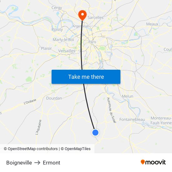 Boigneville to Ermont map