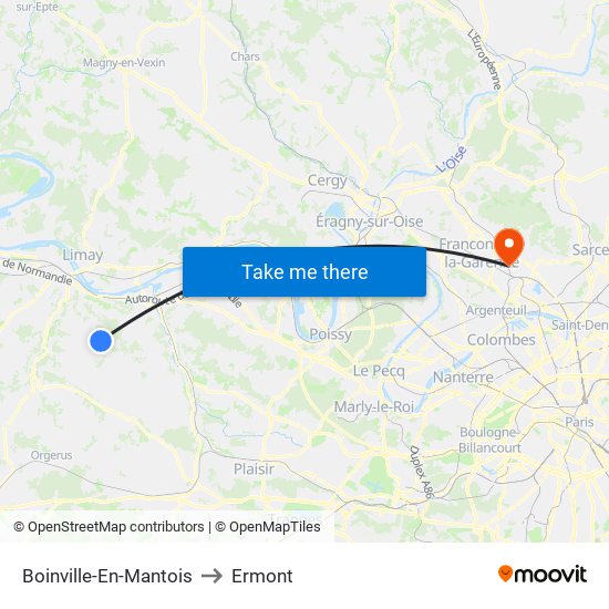 Boinville-En-Mantois to Ermont map
