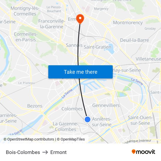 Bois-Colombes to Ermont map