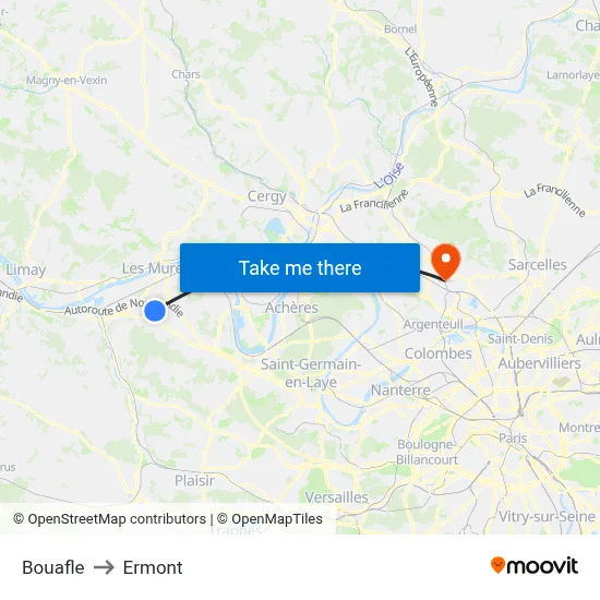 Bouafle to Ermont map