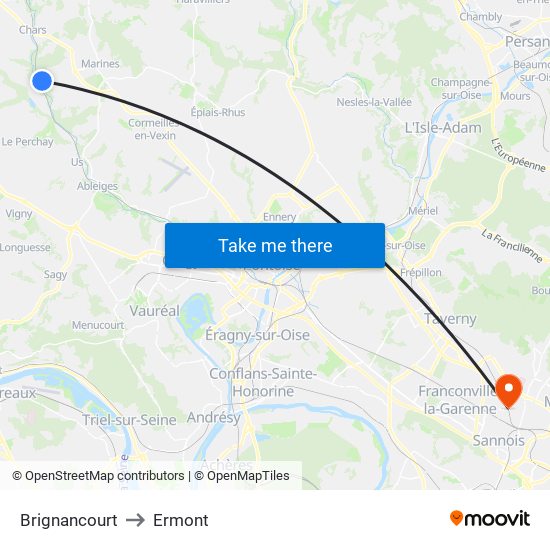 Brignancourt to Ermont map