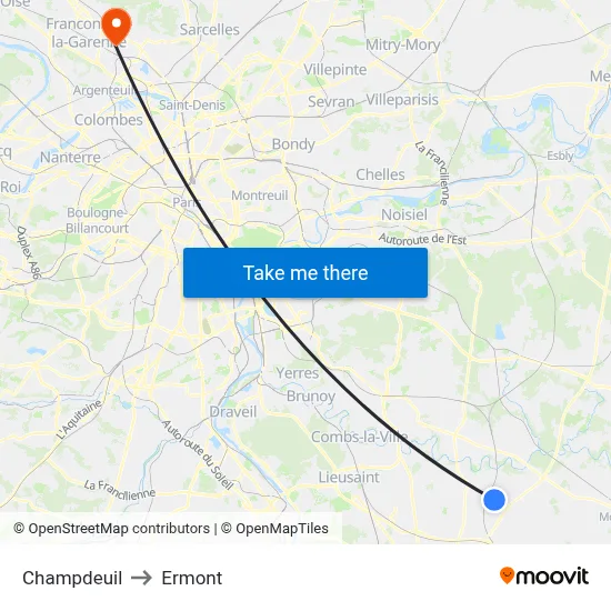 Champdeuil to Ermont map
