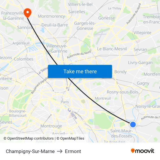 Champigny-Sur-Marne to Ermont map