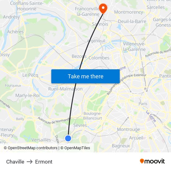 Chaville to Ermont map