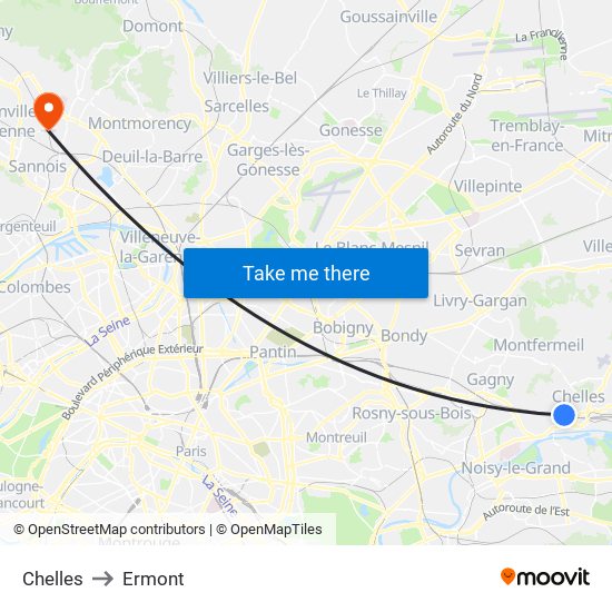 Chelles to Ermont map
