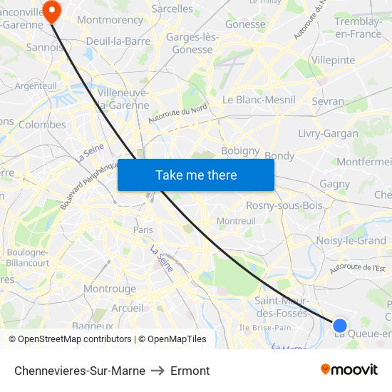 Chennevieres-Sur-Marne to Ermont map