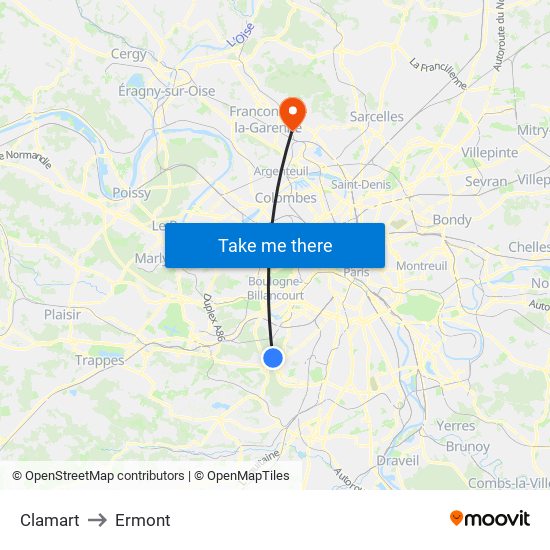 Clamart to Ermont map