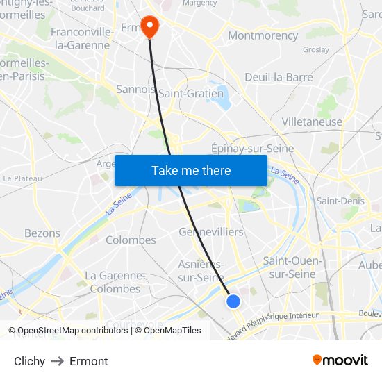 Clichy to Ermont map