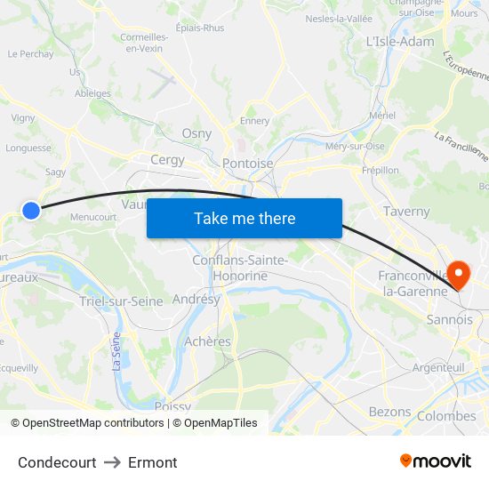 Condecourt to Ermont map