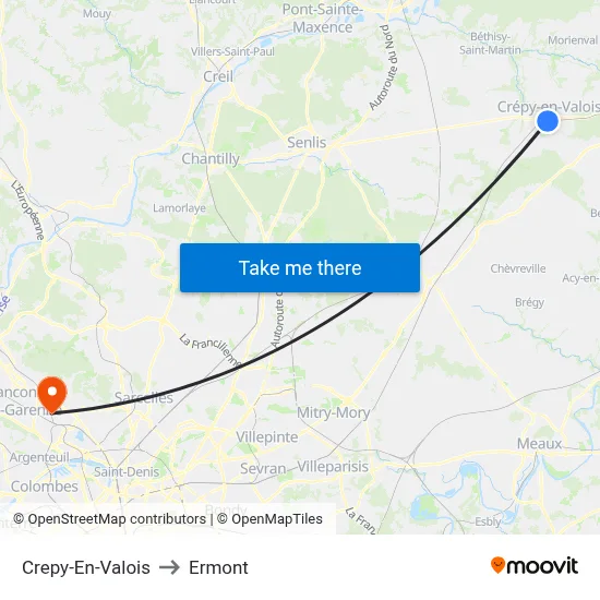 Crepy-En-Valois to Ermont map