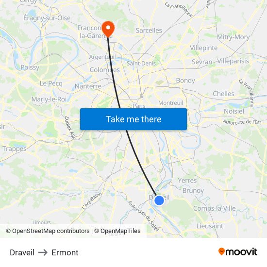 Draveil to Ermont map
