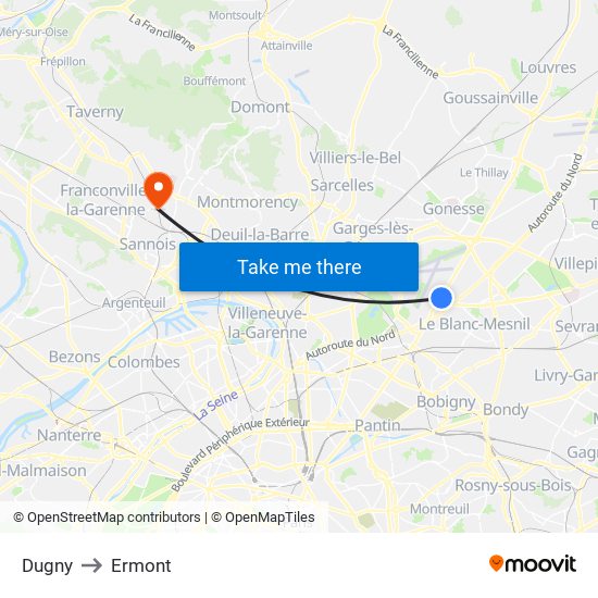 Dugny to Ermont map