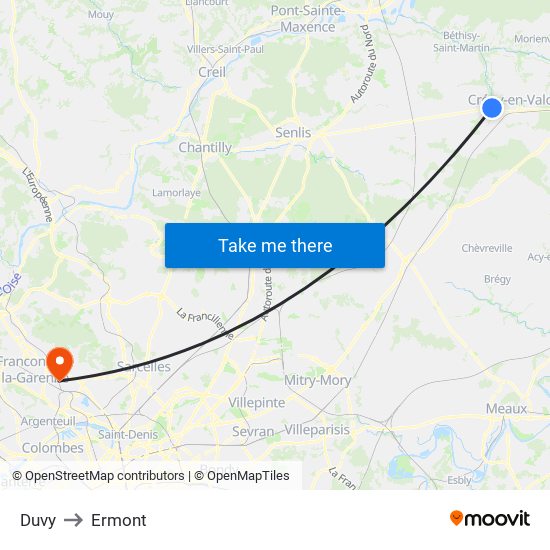 Duvy to Ermont map