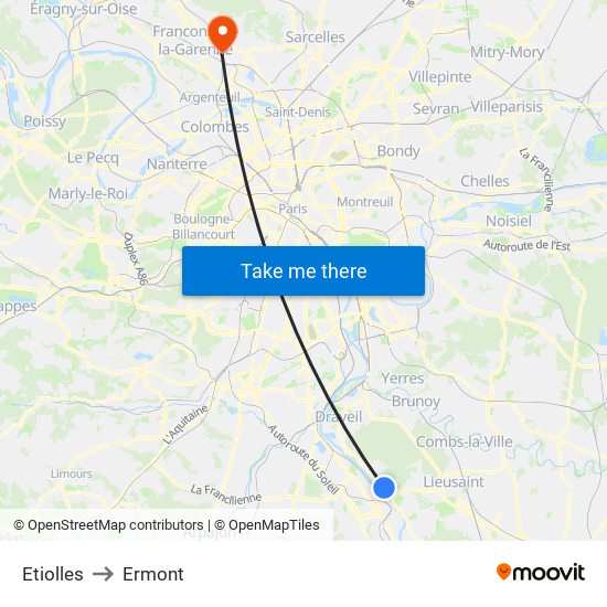 Etiolles to Ermont map