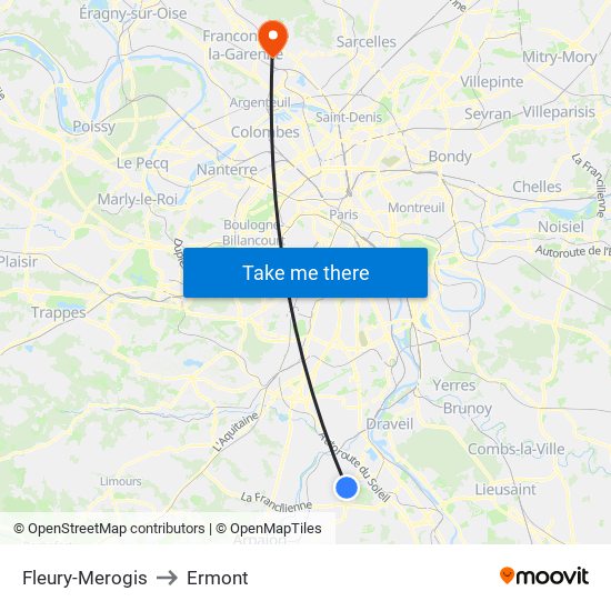 Fleury-Merogis to Ermont map