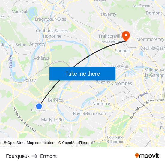 Fourqueux to Ermont map