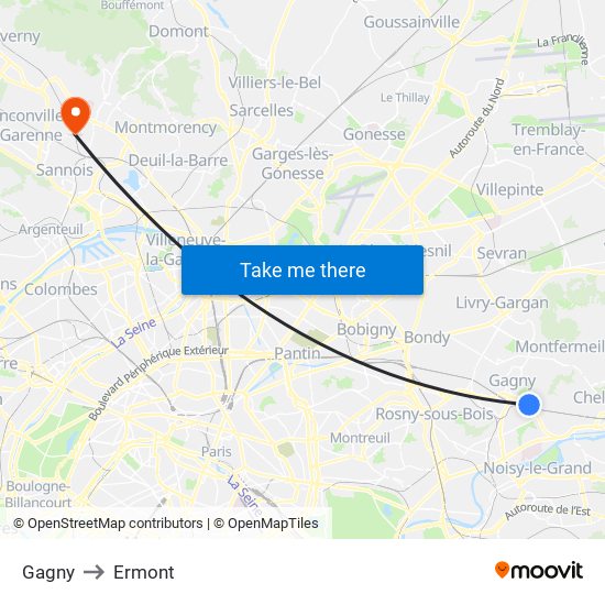 Gagny to Ermont map