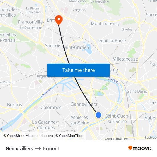 Gennevilliers to Ermont map