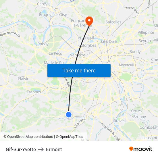 Gif-Sur-Yvette to Ermont map