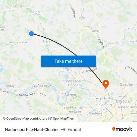 Hadancourt-Le-Haut-Clocher to Ermont map