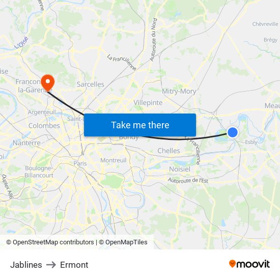Jablines to Ermont map