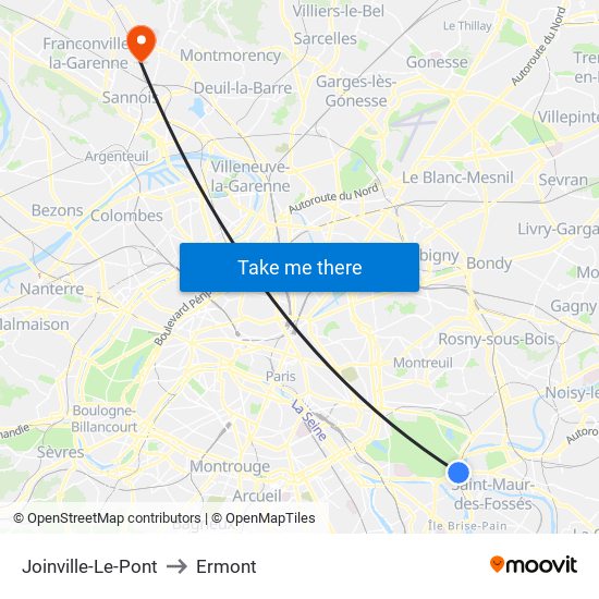 Joinville-Le-Pont to Ermont map