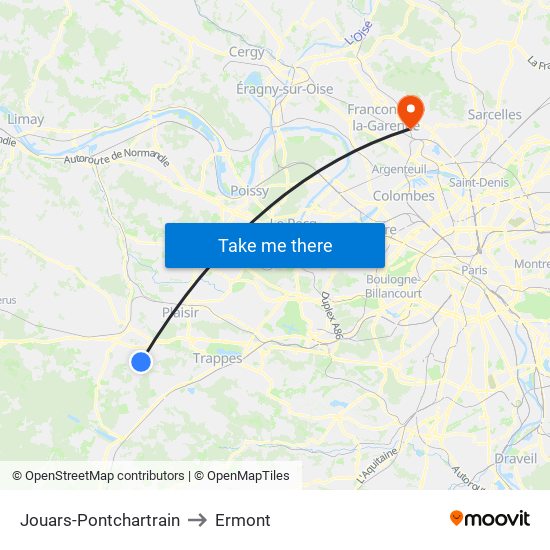 Jouars-Pontchartrain to Ermont map