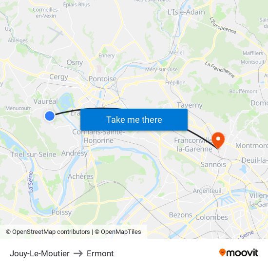 Jouy-Le-Moutier to Ermont map